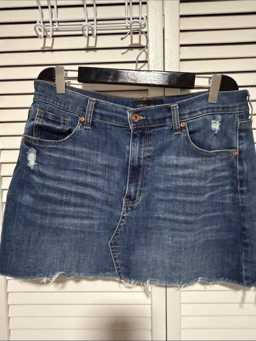 Kendall & Kylie Blue Distressed Denim Mini Skirt